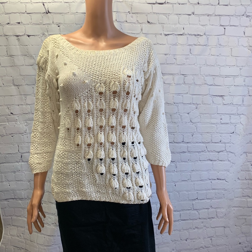 Hot Jazz by Christina Knit by hand! Vintage White boho sweater size medium - Picture 3 of 16